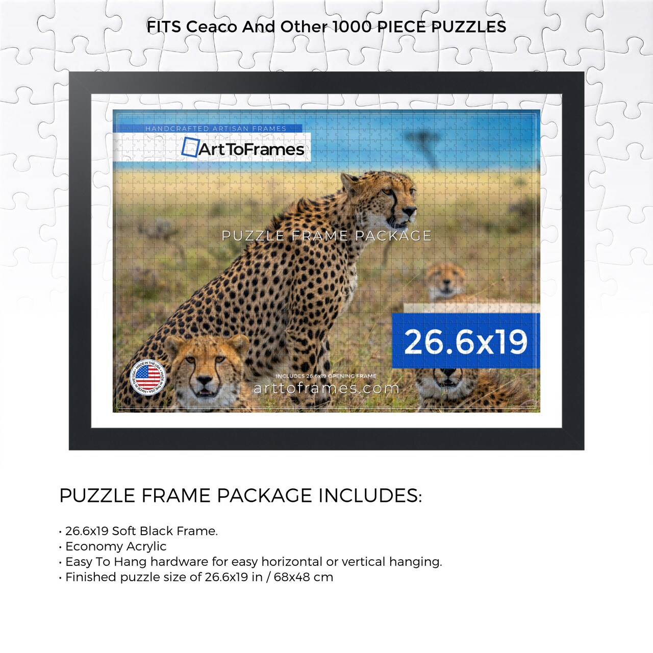 ArtToFrames 26.6x19 INCH / 68x48 CM Puzzle Frame for 1000 piece Puzzles.This 1.25 Inch Custom MDF Frame for Puzzles Comes with Economy Acrylic, Available in Multiple Colors